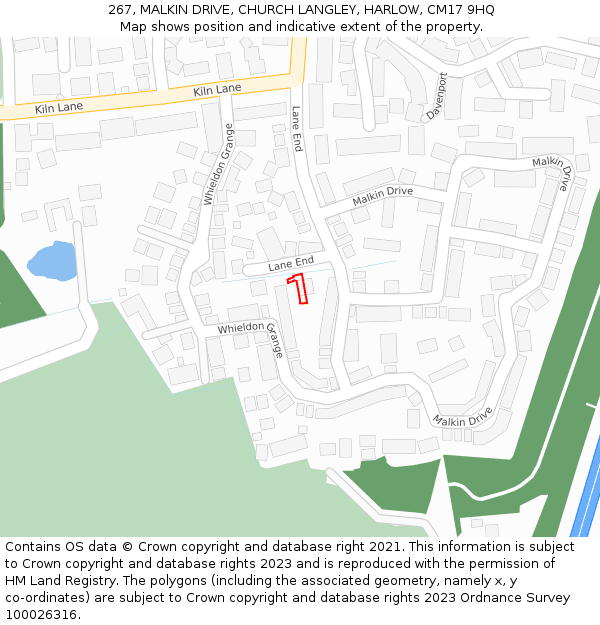 267, MALKIN DRIVE, CHURCH LANGLEY, HARLOW, CM17 9HQ: Location map and indicative extent of plot