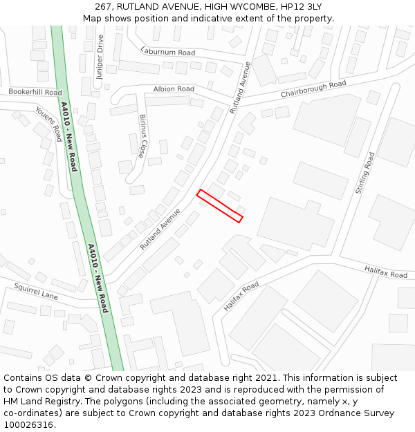 267, RUTLAND AVENUE, HIGH WYCOMBE, HP12 3LY: Location map and indicative extent of plot