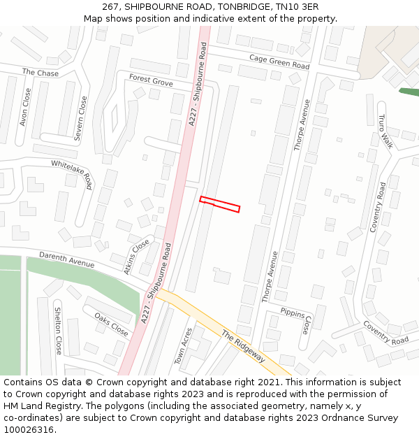 267, SHIPBOURNE ROAD, TONBRIDGE, TN10 3ER: Location map and indicative extent of plot