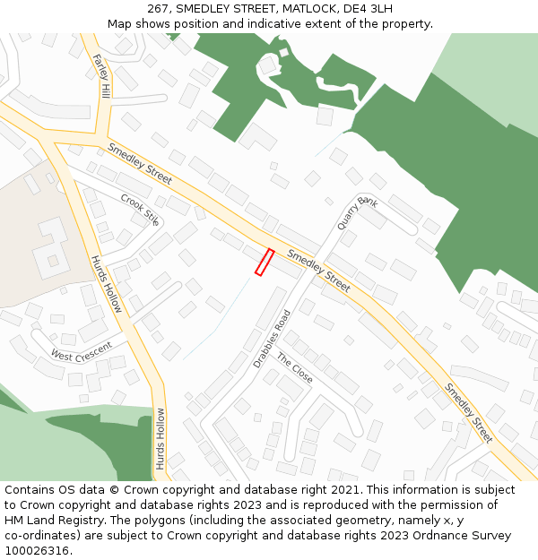 267, SMEDLEY STREET, MATLOCK, DE4 3LH: Location map and indicative extent of plot