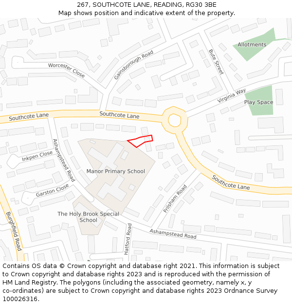 267, SOUTHCOTE LANE, READING, RG30 3BE: Location map and indicative extent of plot