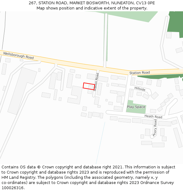 267, STATION ROAD, MARKET BOSWORTH, NUNEATON, CV13 0PE: Location map and indicative extent of plot