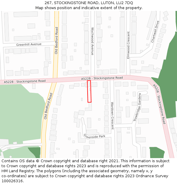 267, STOCKINGSTONE ROAD, LUTON, LU2 7DQ: Location map and indicative extent of plot