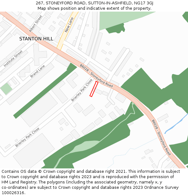 267, STONEYFORD ROAD, SUTTON-IN-ASHFIELD, NG17 3GJ: Location map and indicative extent of plot