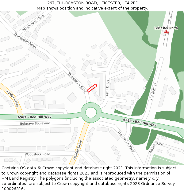 267, THURCASTON ROAD, LEICESTER, LE4 2RF: Location map and indicative extent of plot