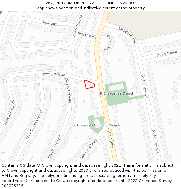 267, VICTORIA DRIVE, EASTBOURNE, BN20 8QY: Location map and indicative extent of plot