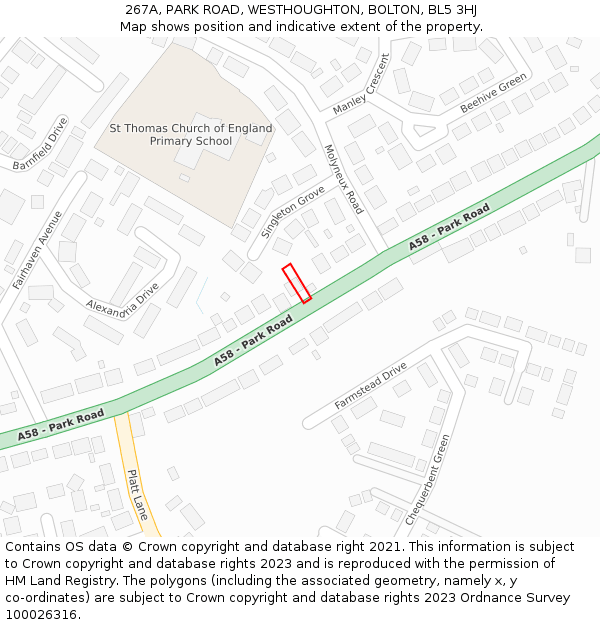 267A, PARK ROAD, WESTHOUGHTON, BOLTON, BL5 3HJ: Location map and indicative extent of plot