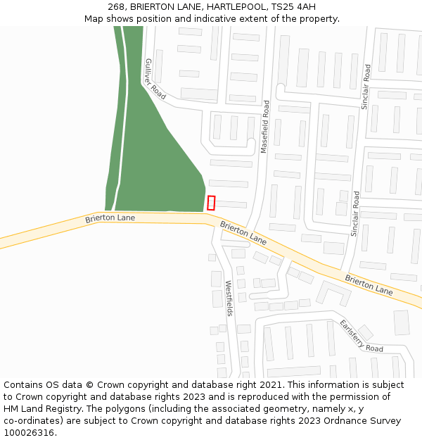 268, BRIERTON LANE, HARTLEPOOL, TS25 4AH: Location map and indicative extent of plot