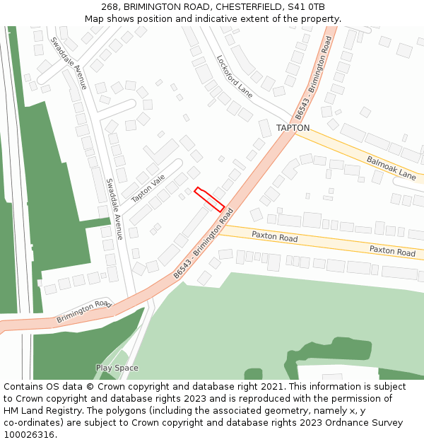 268, BRIMINGTON ROAD, CHESTERFIELD, S41 0TB: Location map and indicative extent of plot