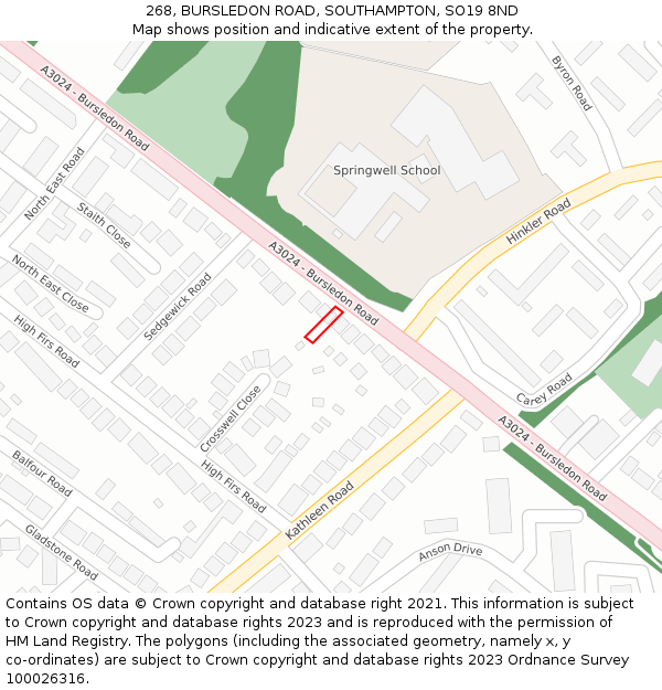 268, BURSLEDON ROAD, SOUTHAMPTON, SO19 8ND: Location map and indicative extent of plot