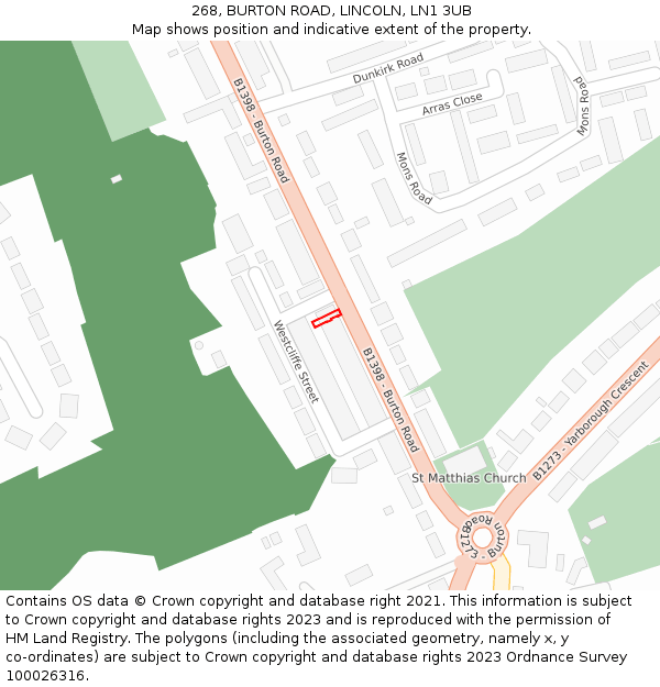 268, BURTON ROAD, LINCOLN, LN1 3UB: Location map and indicative extent of plot