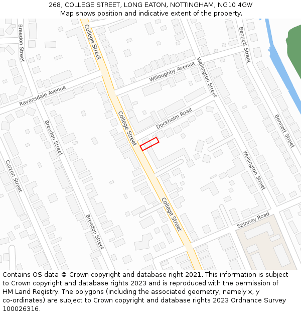 268, COLLEGE STREET, LONG EATON, NOTTINGHAM, NG10 4GW: Location map and indicative extent of plot