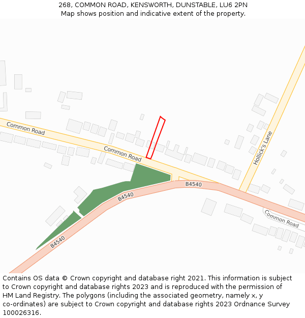 268, COMMON ROAD, KENSWORTH, DUNSTABLE, LU6 2PN: Location map and indicative extent of plot