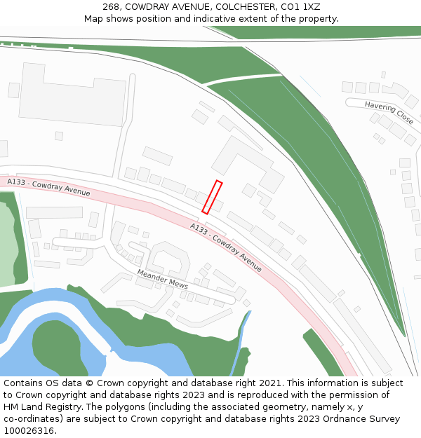 268, COWDRAY AVENUE, COLCHESTER, CO1 1XZ: Location map and indicative extent of plot