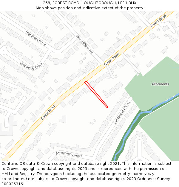 268, FOREST ROAD, LOUGHBOROUGH, LE11 3HX: Location map and indicative extent of plot