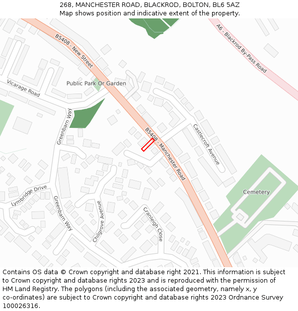 268, MANCHESTER ROAD, BLACKROD, BOLTON, BL6 5AZ: Location map and indicative extent of plot