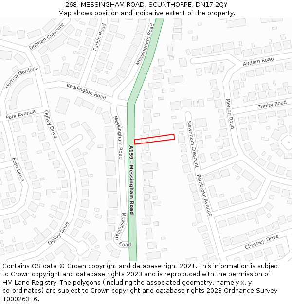 268, MESSINGHAM ROAD, SCUNTHORPE, DN17 2QY: Location map and indicative extent of plot