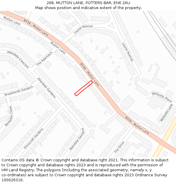 268, MUTTON LANE, POTTERS BAR, EN6 2AU: Location map and indicative extent of plot