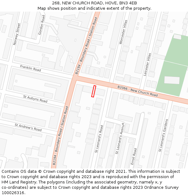 268, NEW CHURCH ROAD, HOVE, BN3 4EB: Location map and indicative extent of plot