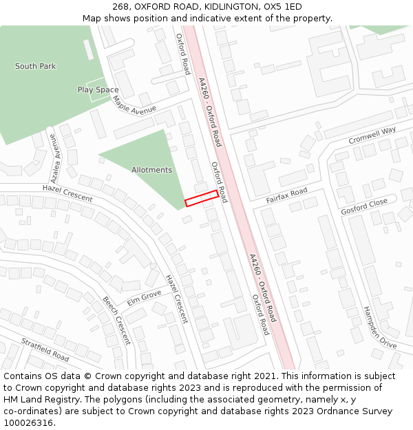 268, OXFORD ROAD, KIDLINGTON, OX5 1ED: Location map and indicative extent of plot