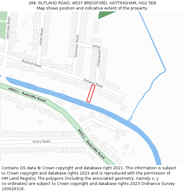 268, RUTLAND ROAD, WEST BRIDGFORD, NOTTINGHAM, NG2 5EB: Location map and indicative extent of plot