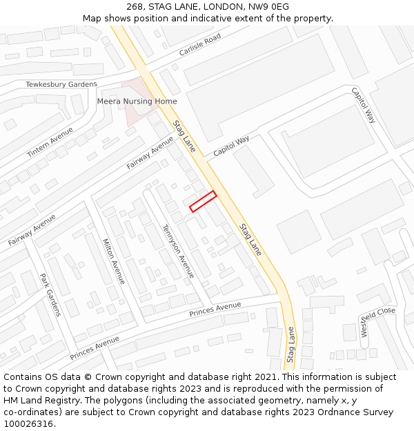 268, STAG LANE, LONDON, NW9 0EG: Location map and indicative extent of plot