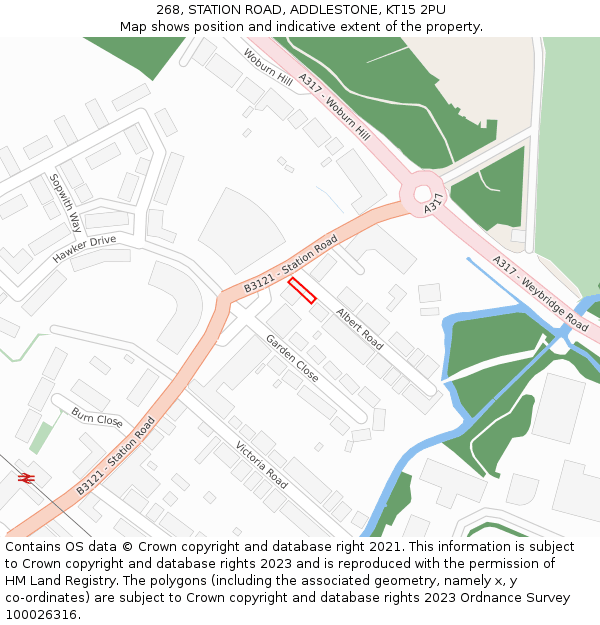 268, STATION ROAD, ADDLESTONE, KT15 2PU: Location map and indicative extent of plot