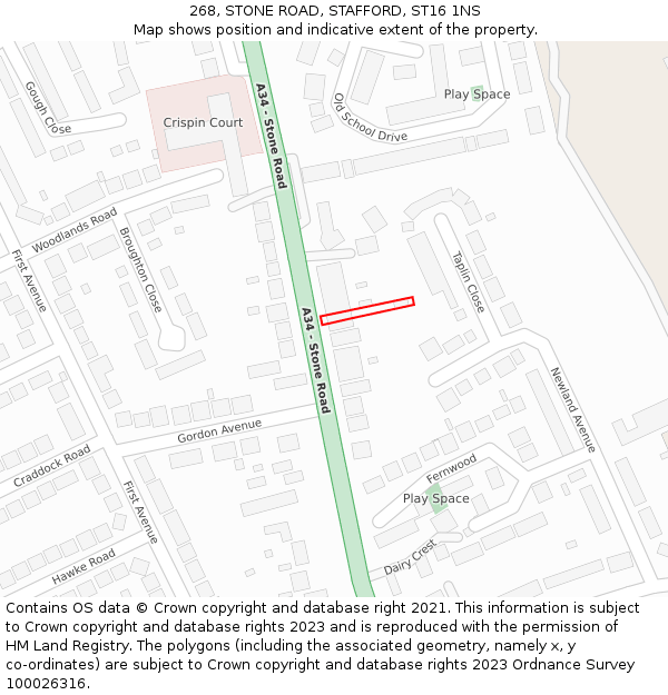 268, STONE ROAD, STAFFORD, ST16 1NS: Location map and indicative extent of plot