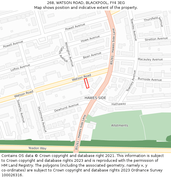 268, WATSON ROAD, BLACKPOOL, FY4 3EG: Location map and indicative extent of plot