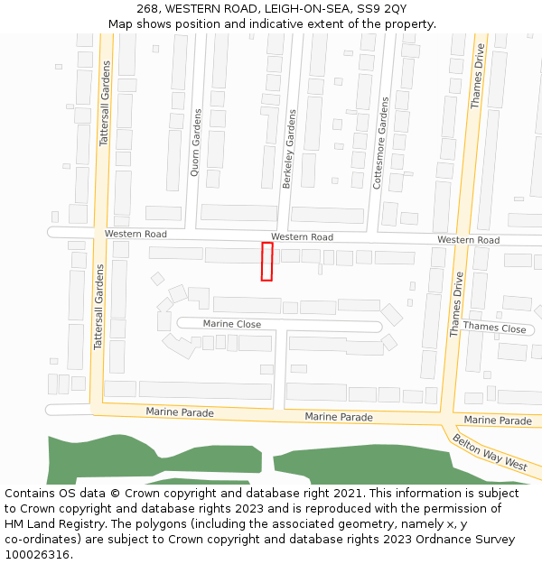 268, WESTERN ROAD, LEIGH-ON-SEA, SS9 2QY: Location map and indicative extent of plot