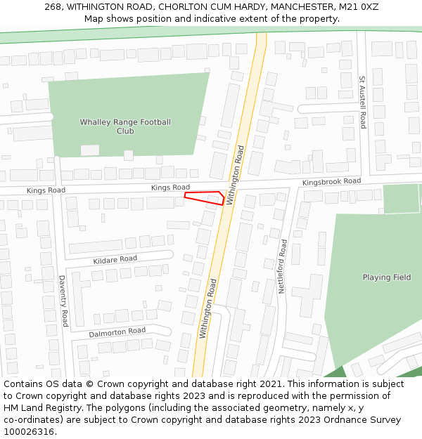 268, WITHINGTON ROAD, CHORLTON CUM HARDY, MANCHESTER, M21 0XZ: Location map and indicative extent of plot