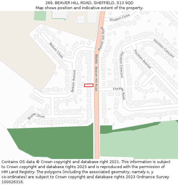 269, BEAVER HILL ROAD, SHEFFIELD, S13 9QD: Location map and indicative extent of plot