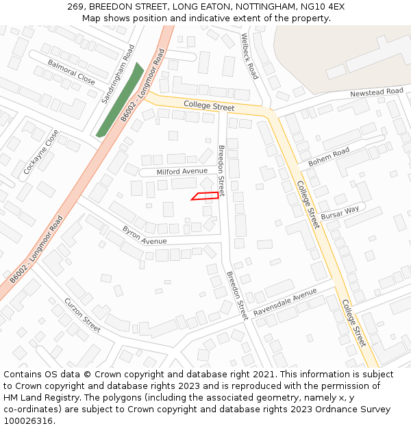 269, BREEDON STREET, LONG EATON, NOTTINGHAM, NG10 4EX: Location map and indicative extent of plot