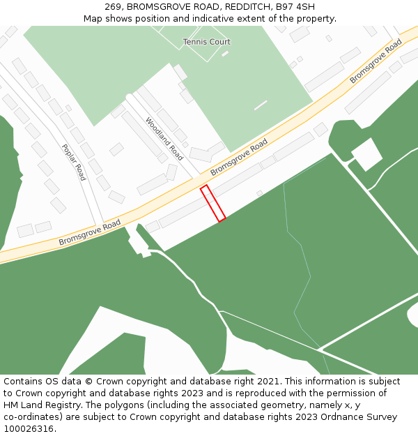 269, BROMSGROVE ROAD, REDDITCH, B97 4SH: Location map and indicative extent of plot