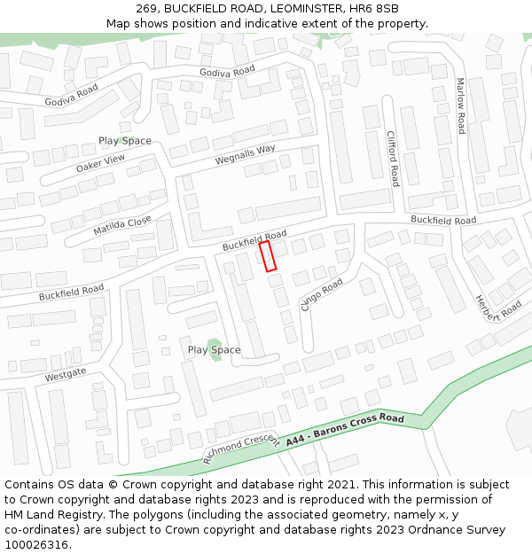 269, BUCKFIELD ROAD, LEOMINSTER, HR6 8SB: Location map and indicative extent of plot