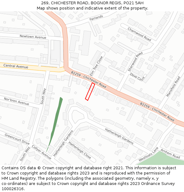 269, CHICHESTER ROAD, BOGNOR REGIS, PO21 5AH: Location map and indicative extent of plot