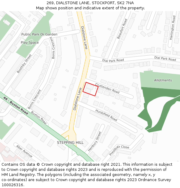 269, DIALSTONE LANE, STOCKPORT, SK2 7NA: Location map and indicative extent of plot