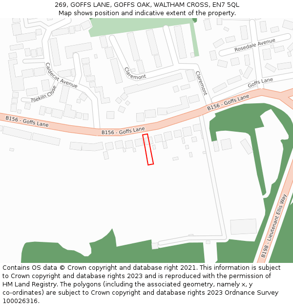 269, GOFFS LANE, GOFFS OAK, WALTHAM CROSS, EN7 5QL: Location map and indicative extent of plot