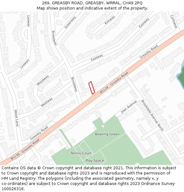 269, GREASBY ROAD, GREASBY, WIRRAL, CH49 2PQ: Location map and indicative extent of plot