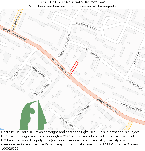 269, HENLEY ROAD, COVENTRY, CV2 1AW: Location map and indicative extent of plot