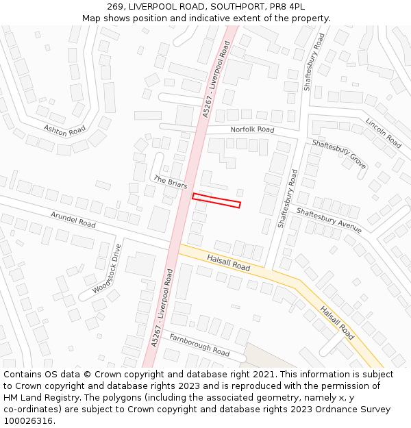 269, LIVERPOOL ROAD, SOUTHPORT, PR8 4PL: Location map and indicative extent of plot