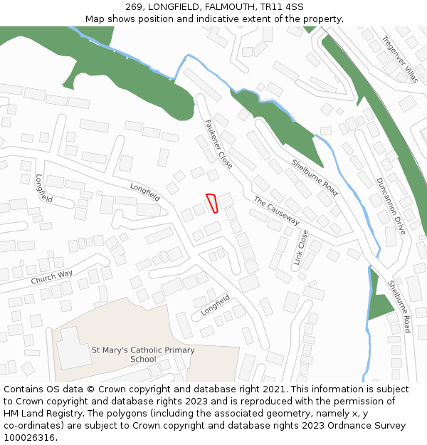 269, LONGFIELD, FALMOUTH, TR11 4SS: Location map and indicative extent of plot