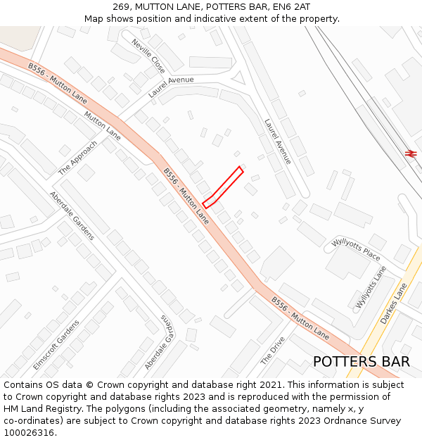 269, MUTTON LANE, POTTERS BAR, EN6 2AT: Location map and indicative extent of plot