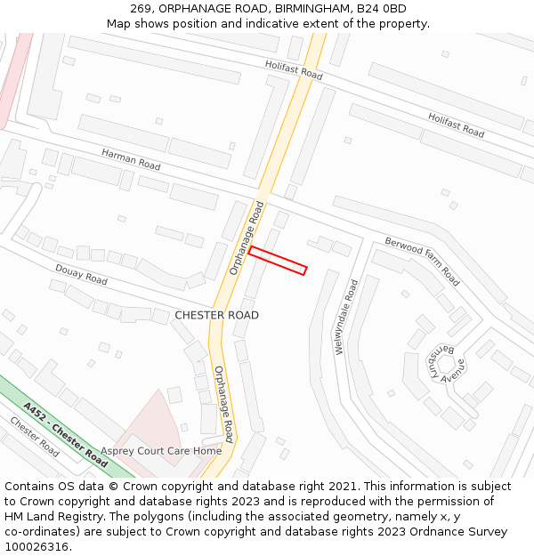 269, ORPHANAGE ROAD, BIRMINGHAM, B24 0BD: Location map and indicative extent of plot