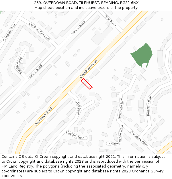 269, OVERDOWN ROAD, TILEHURST, READING, RG31 6NX: Location map and indicative extent of plot