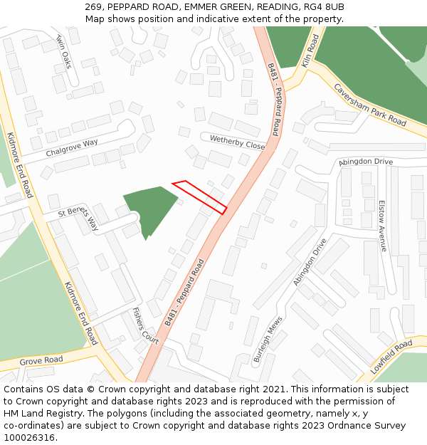 269, PEPPARD ROAD, EMMER GREEN, READING, RG4 8UB: Location map and indicative extent of plot
