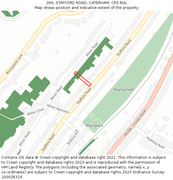 269, STAFFORD ROAD, CATERHAM, CR3 6NL: Location map and indicative extent of plot