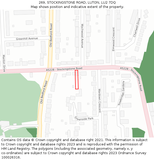 269, STOCKINGSTONE ROAD, LUTON, LU2 7DQ: Location map and indicative extent of plot