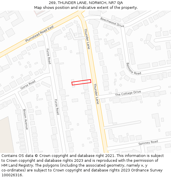 269, THUNDER LANE, NORWICH, NR7 0JA: Location map and indicative extent of plot