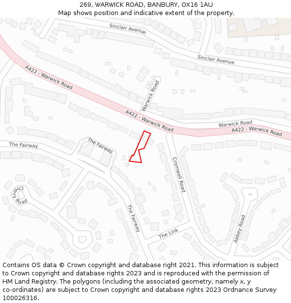 269, WARWICK ROAD, BANBURY, OX16 1AU: Location map and indicative extent of plot